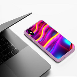 Чехол iPhone XS Max матовый Неоновые светящиеся волны, цвет: 3D-сиреневый — фото 2