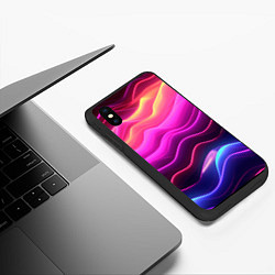 Чехол iPhone XS Max матовый Розовые и фиолетовые неоновые волны, цвет: 3D-черный — фото 2