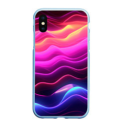 Чехол iPhone XS Max матовый Розовые и фиолетовые неоновые волны, цвет: 3D-голубой