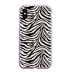 Чехол iPhone XS Max матовый Полосатая шкура зебры, белого тигра, цвет: 3D-сиреневый