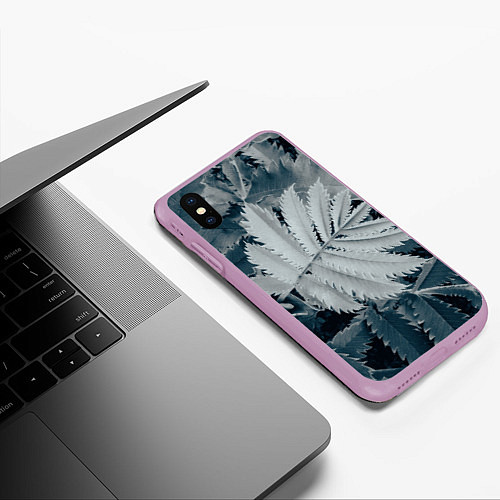 Чехол iPhone XS Max матовый Белый лист / 3D-Сиреневый – фото 3