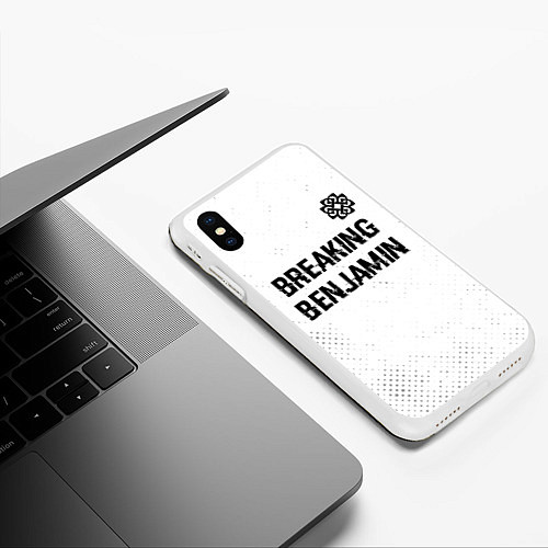 Чехол iPhone XS Max матовый Breaking Benjamin glitch на светлом фоне: символ с / 3D-Белый – фото 3