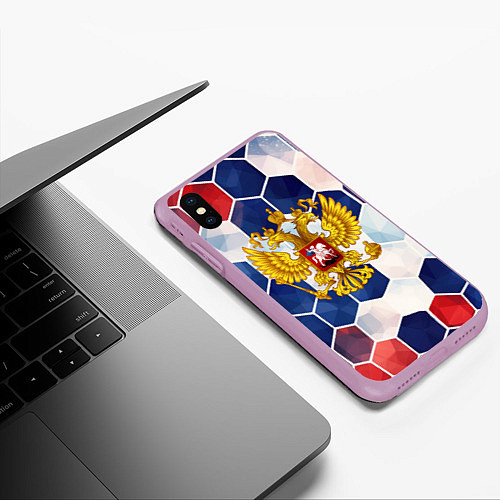 Чехол iPhone XS Max матовый Герб России объемные плиты / 3D-Сиреневый – фото 3