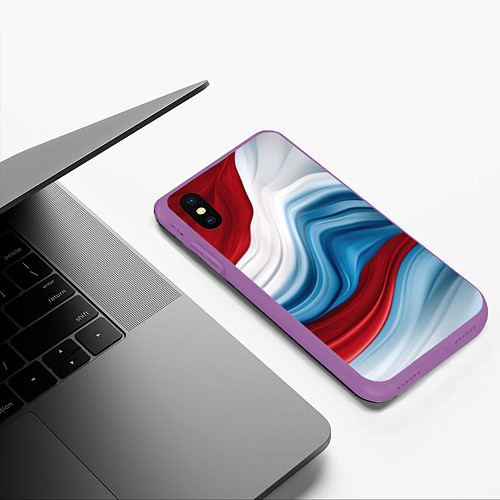 Чехол iPhone XS Max матовый Белые синие красные волны / 3D-Фиолетовый – фото 3