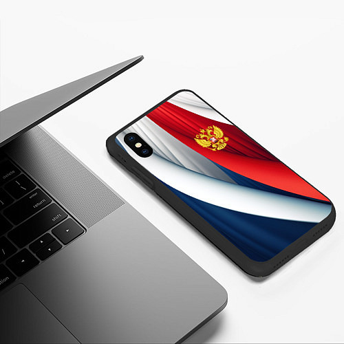 Чехол iPhone XS Max матовый Герб России абстракция / 3D-Черный – фото 3