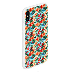 Чехол iPhone XS Max матовый Гавайские цветы и птицы, цвет: 3D-белый — фото 2