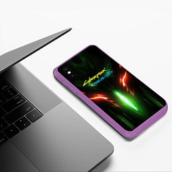 Чехол iPhone XS Max матовый Киберпанк 2077 призрачная свобода зеленое свечение, цвет: 3D-фиолетовый — фото 2