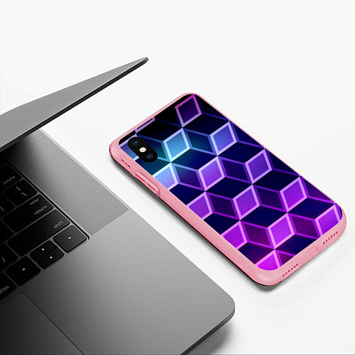 Чехол iPhone XS Max матовый Неоновые кубы иллюзия / 3D-Баблгам – фото 3