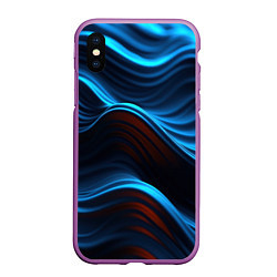 Чехол iPhone XS Max матовый Синие волны абстракт, цвет: 3D-фиолетовый