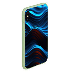 Чехол iPhone XS Max матовый Синие волны абстракт, цвет: 3D-салатовый — фото 2