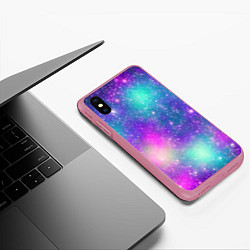 Чехол iPhone XS Max матовый Яркий розово-голубой космос, цвет: 3D-малиновый — фото 2