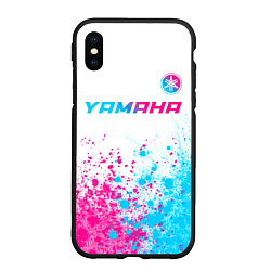 Чехол iPhone XS Max матовый Yamaha neon gradient style: символ сверху, цвет: 3D-черный