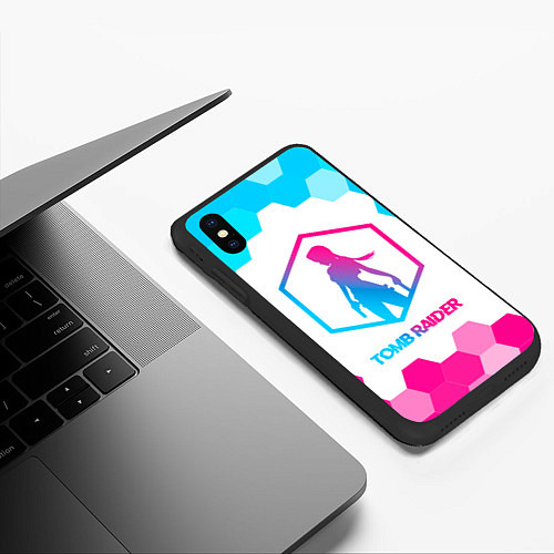 Чехол iPhone XS Max матовый Tomb Raider neon gradient style / 3D-Черный – фото 3