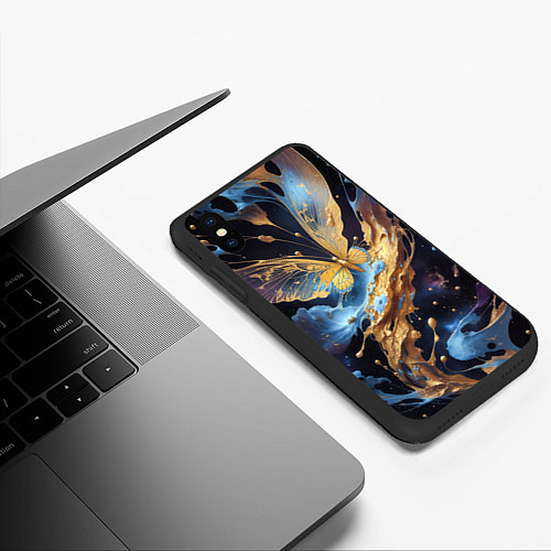 Чехол iPhone XS Max матовый Бабочка краски узор / 3D-Черный – фото 3