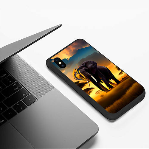 Чехол iPhone XS Max матовый Слон и рассвет в саванне / 3D-Черный – фото 3