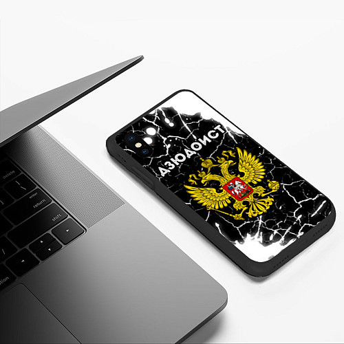 Чехол iPhone XS Max матовый Дзюдоист из России и герб РФ / 3D-Черный – фото 3