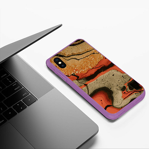 Чехол iPhone XS Max матовый Оранжевые и бежевые потоки красок / 3D-Фиолетовый – фото 3