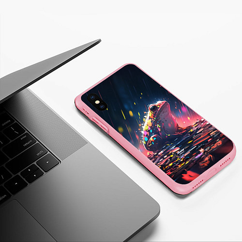 Чехол iPhone XS Max матовый Лягушка под дождем - нейросеть / 3D-Баблгам – фото 3