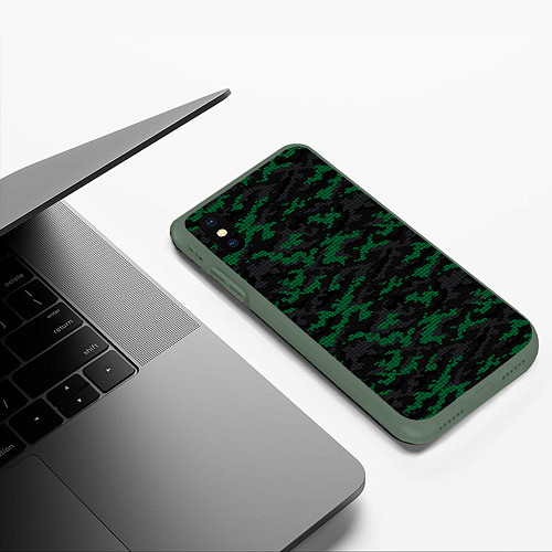 Чехол iPhone XS Max матовый Точечный камуфляжный узор Spot camouflage pattern / 3D-Темно-зеленый – фото 3