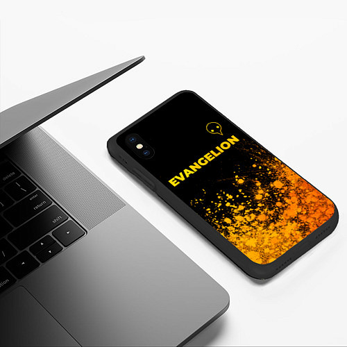 Чехол iPhone XS Max матовый Evangelion - gold gradient: символ сверху / 3D-Черный – фото 3