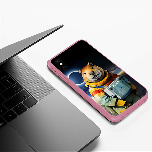 Чехол iPhone XS Max матовый Capy astronaut - Nasa - neural network / 3D-Малиновый – фото 3