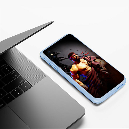 Чехол iPhone XS Max матовый Street Fighter: Ryu / 3D-Голубой – фото 3