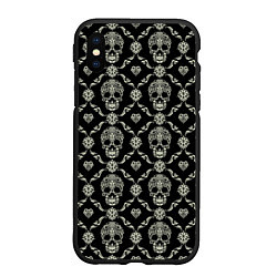 Чехол iPhone XS Max матовый Узор с черепами Pattern with skulls, цвет: 3D-черный