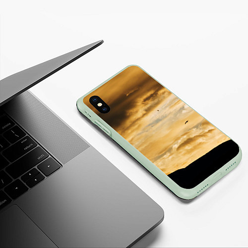 Чехол iPhone XS Max матовый Предрассветное облачное небо / 3D-Салатовый – фото 3