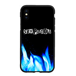 Чехол iPhone XS Max матовый Sex Pistols blue fire, цвет: 3D-черный