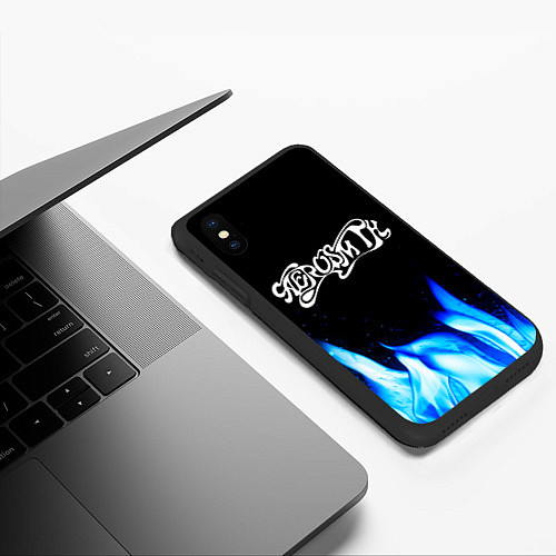 Чехол iPhone XS Max матовый Aerosmith blue fire / 3D-Черный – фото 3