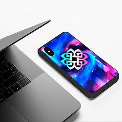 Чехол iPhone XS Max матовый Breaking Benjamin неоновый космос, цвет: 3D-черный — фото 2