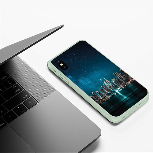 Чехол iPhone XS Max матовый Большой город в звездах / 3D-Салатовый – фото 3