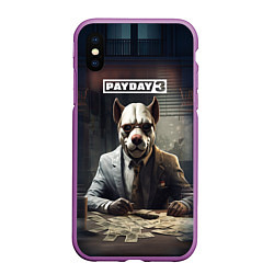 Чехол iPhone XS Max матовый Bulldog payday 3, цвет: 3D-фиолетовый