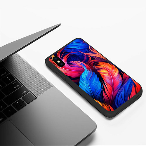 Чехол iPhone XS Max матовый Экзотические перья / 3D-Черный – фото 3