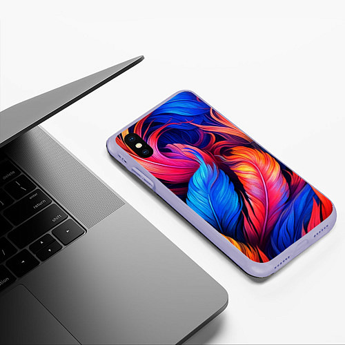 Чехол iPhone XS Max матовый Экзотические перья / 3D-Светло-сиреневый – фото 3