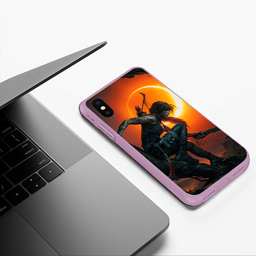 Чехол iPhone XS Max матовый Тень Лары Крофт / 3D-Сиреневый – фото 3