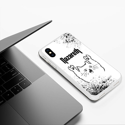 Чехол iPhone XS Max матовый Nazareth рок кот на светлом фоне / 3D-Белый – фото 3