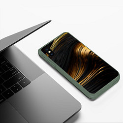 Чехол iPhone XS Max матовый Black gold waves, цвет: 3D-темно-зеленый — фото 2