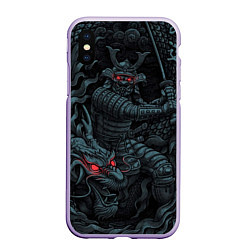 Чехол iPhone XS Max матовый Samurai and dragon, цвет: 3D-светло-сиреневый