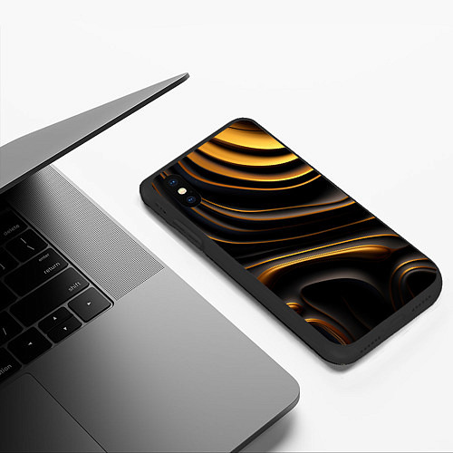 Чехол iPhone XS Max матовый Золотые барельефы / 3D-Черный – фото 3