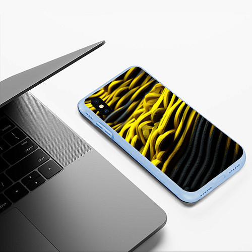 Чехол iPhone XS Max матовый Золотые волны / 3D-Голубой – фото 3