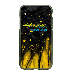 Чехол iPhone XS Max матовый Cyberpunk 2077 phantom liberty black gold, цвет: 3D-темно-зеленый