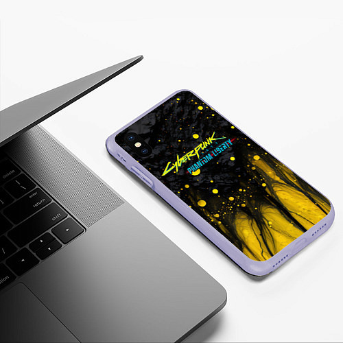 Чехол iPhone XS Max матовый Cyberpunk 2077 phantom liberty black gold / 3D-Светло-сиреневый – фото 3