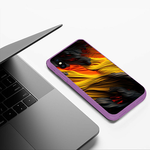 Чехол iPhone XS Max матовый Черно-желтая текстура / 3D-Фиолетовый – фото 3