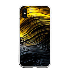 Чехол iPhone XS Max матовый Золотистые волны на черном, цвет: 3D-белый