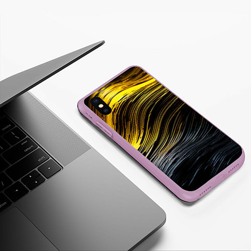 Чехол iPhone XS Max матовый Золотистые волны на черном / 3D-Сиреневый – фото 3