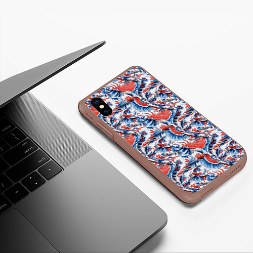 Чехол iPhone XS Max матовый Русский орнамент паттерн / 3D-Коричневый – фото 3