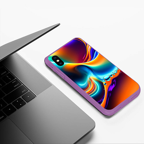 Чехол iPhone XS Max матовый Радужные линии абстракция / 3D-Фиолетовый – фото 3