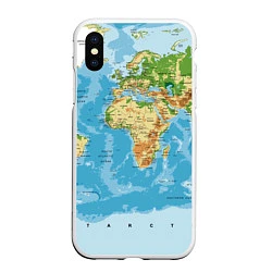 Чехол iPhone XS Max матовый Атлас мира, цвет: 3D-белый