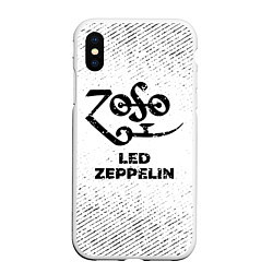 Чехол iPhone XS Max матовый Led Zeppelin с потертостями на светлом фоне, цвет: 3D-белый